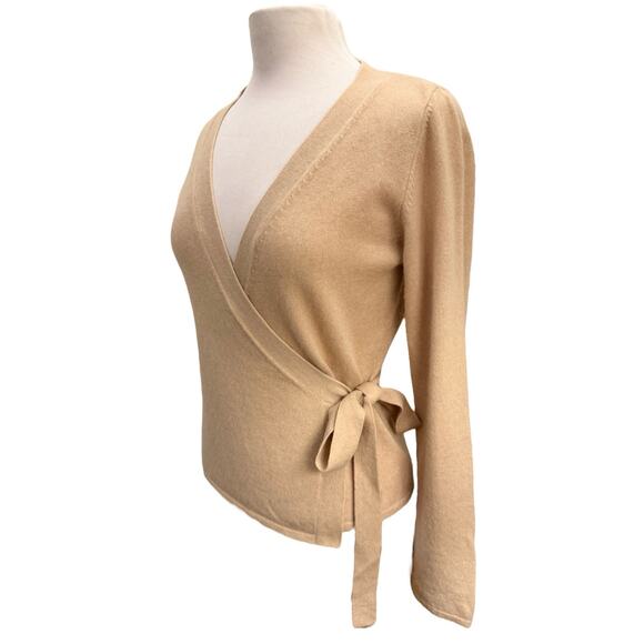 Max Mara 100% Cashmere Beige Tan Wrap Sweater Cardigan L Old Money Luxury - Picture 3 of 8